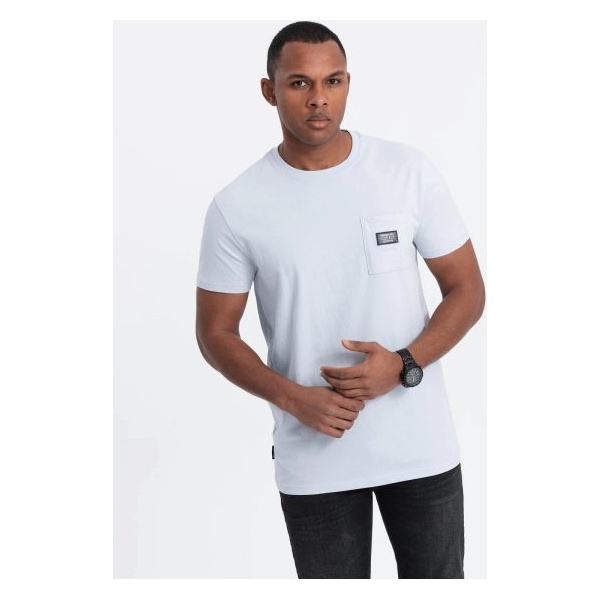 Trendy tričko s ozdobným vreckom svetlo modré V9 TSCT-0109 - L