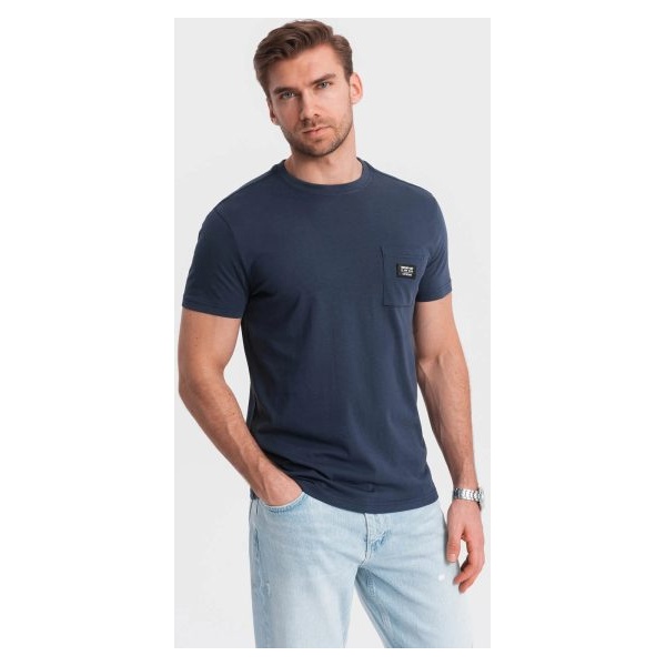 Trendy tričko s ozdobným vreckom tmavo modré V10 TSCT-0109 - XL