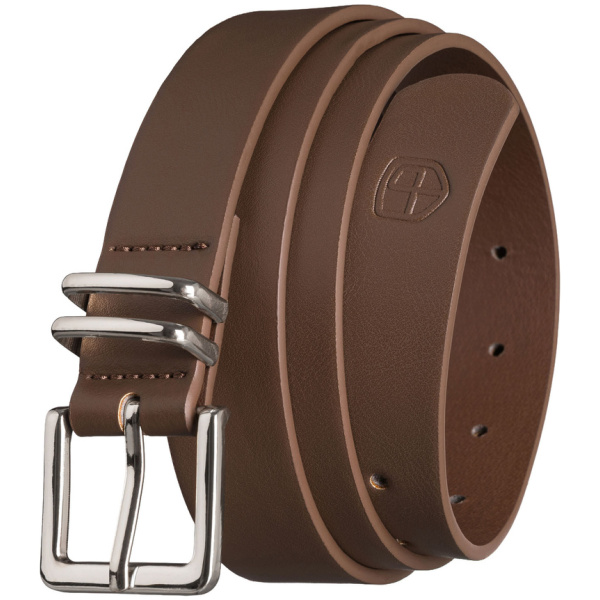 Univerzálny úzky dámsky opasok z ekologickej kože v khaki farbe so striebornou prackou