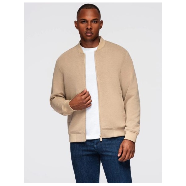 Béžová bomber mikina pre pánov V2 OM-JANP-0159 - XXL