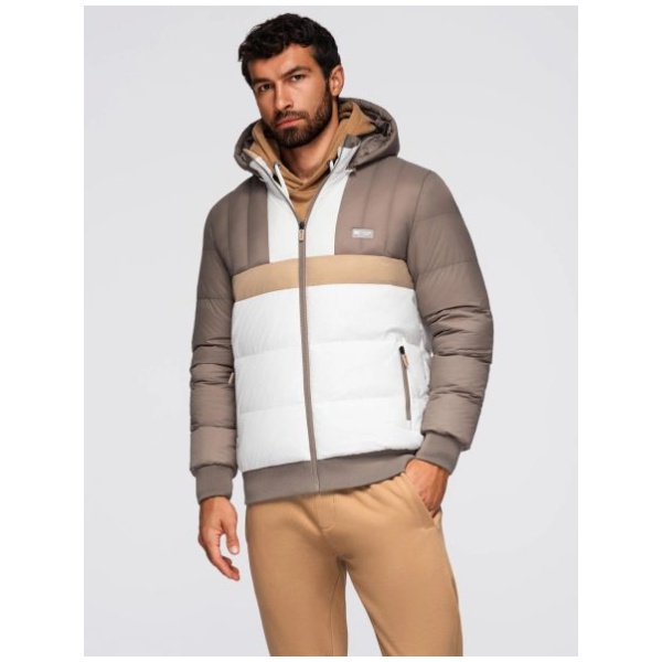 Béžovo-biela prešívaná retro bunda V2 JALP-0296 - S