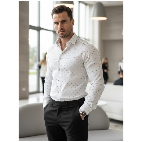 Biela slim fit pánska košeľa so modrým vzorom - XL