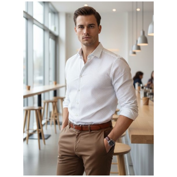Biela slim fit pánska košeľa so originálnym vzorom - XL