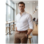 Biela slim fit pánska košeľa so originálnym vzorom - XXL