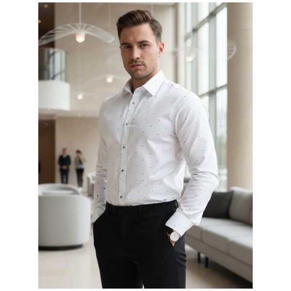 Biela slim fit pánska košeľa so vzorom - L