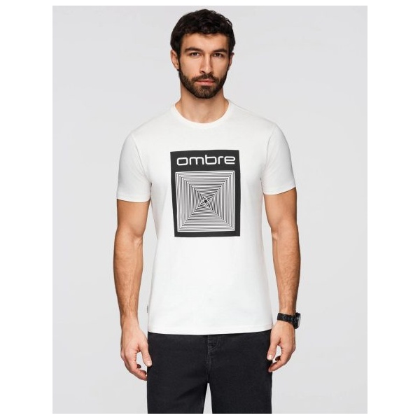 Biele pánske tričko s geometrickou potlačou V2 TSPT-0260 - L