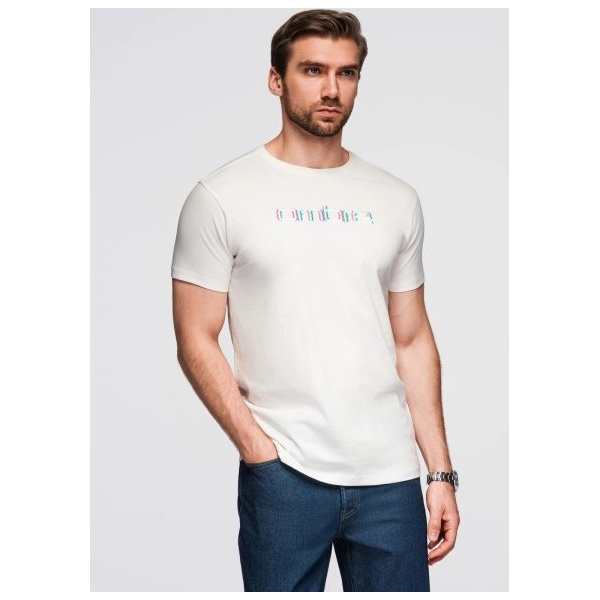 Biele tričko s kontrastným dvojfarebným nápisom V2 TSPT-0248 - XL