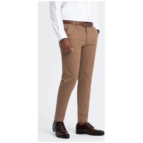 Chinos hnedé nohavice klasického strihu s jemnou textúrou V2 PACP-0190 - XXL