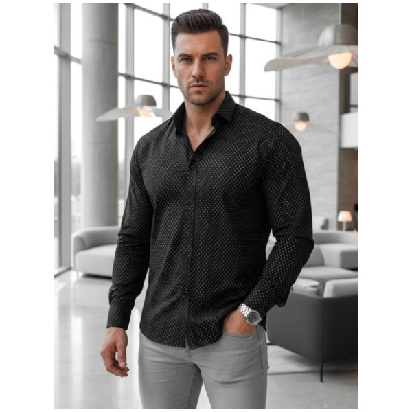 Čierna slim fit pánska košeľa so vzorom - L