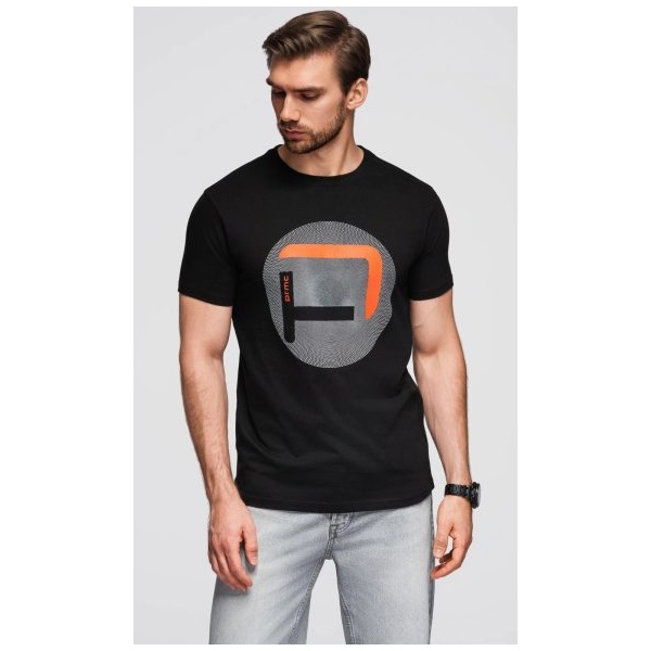 Čierne pánske tričko s trendy potlačou V2 TSPT-0245 - S