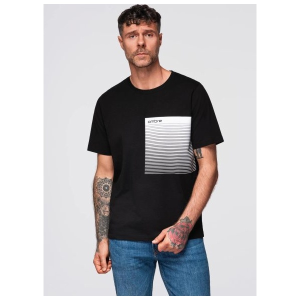 Čierne pánske tričko s trendy potlačou V2 TSPT-0246 - XXL