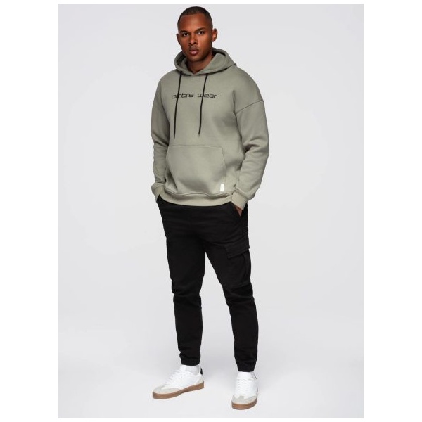 Cool khaki mikina s kapucňou a nápisom na hrudi V2 OM-SSNZ-0241 - XL