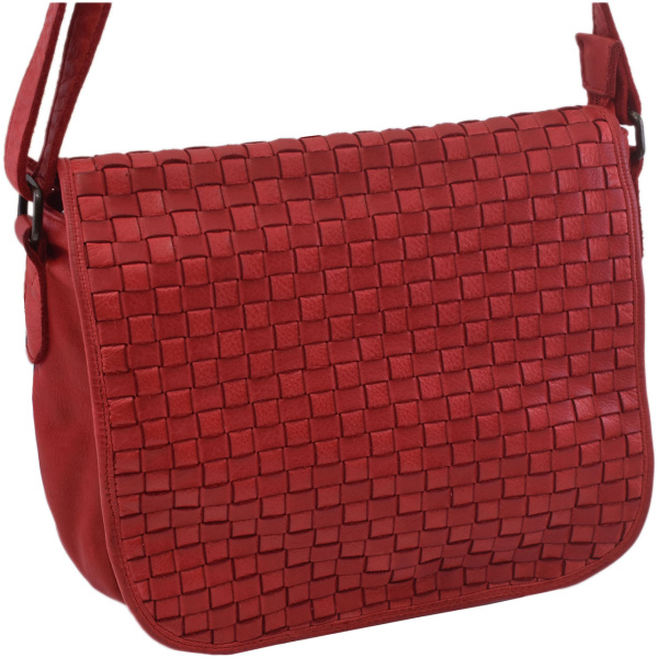 Dámska kožená crossbody kabelka červená 270112