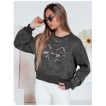 Dámska krátka mikina oversize s motívom tie-dye DENVIS grafitová