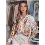 Dámska kvetinová oversize košeľa BLOSSIVA svetlo béžová