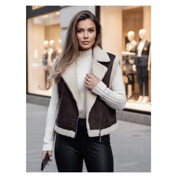 Dámska semišová vesta s kožušinou WOOLZIP hnedá