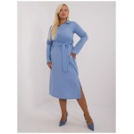 Dámske šaty s opaskom plus size bavlnené modré