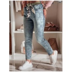 Dámske slim fit džínsové nohavice s opaskom FLORETTA modré