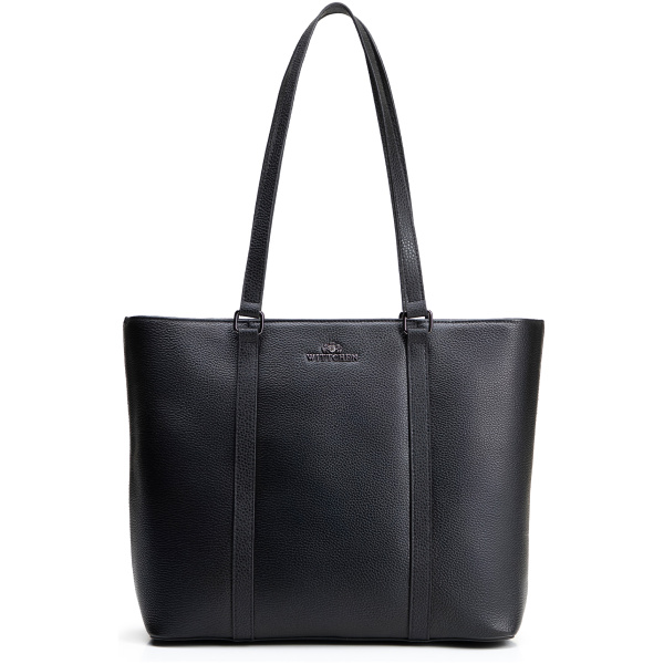 Elegantná dámska shopper kabelka z prírodnej kože čierno-strieborná 102-4E-209-1S