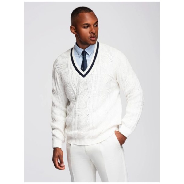 Elegantný pletený sveter pre pánov biely V1 OM-SWSW-0151 - XL