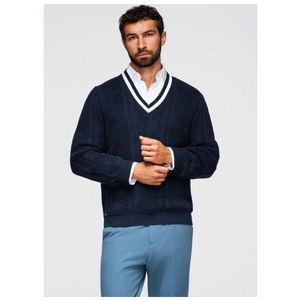 Elegantný pletený sveter pre pánov modrýV2 OM-SWSW-0151 - XXL