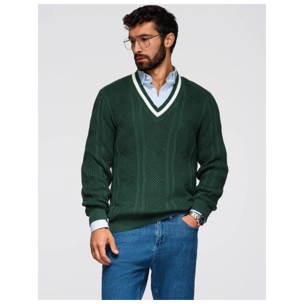 Elegantný pletený sveter pre pánov zelený V3 OM-SWSW-0151 - L