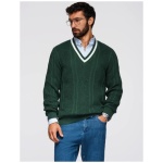 Elegantný pletený sveter pre pánov zelený V3 OM-SWSW-0151 - S