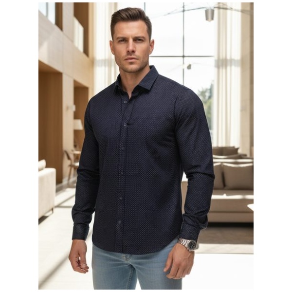 Granátová slim fit pánska košeľa so originálnym vzorom - L