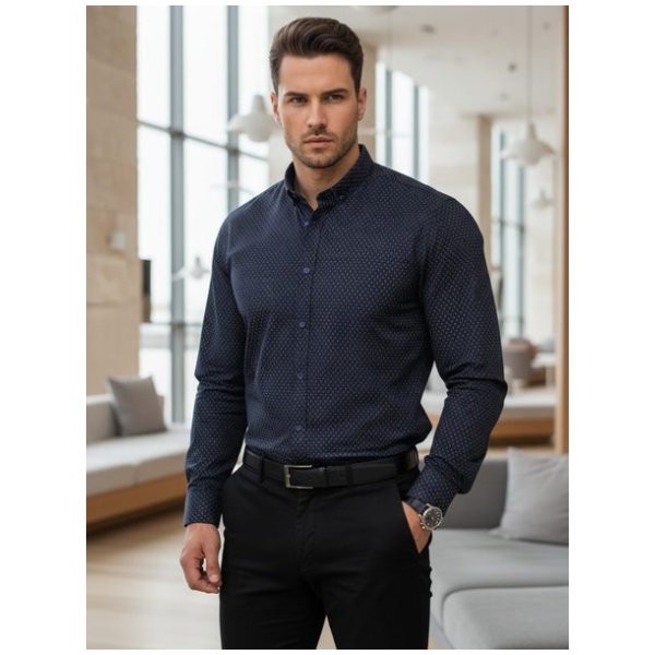 Granátová slim fit pánska košeľa so vzorom - M
