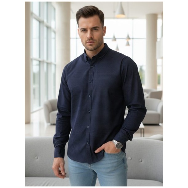 Granátová slim fit pánska vzorovaná košeľa - XXL