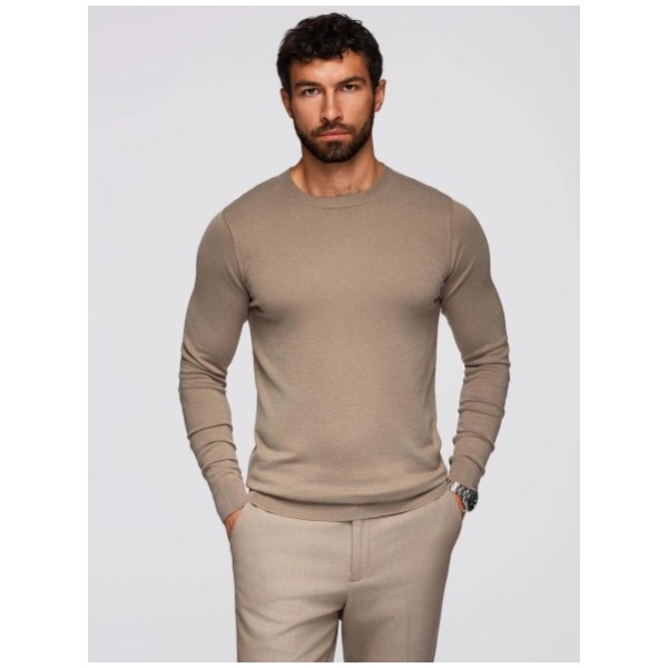 Klasický béžový sveter s okrúhlym výstrihom V15 SWBS-0106 - XXL