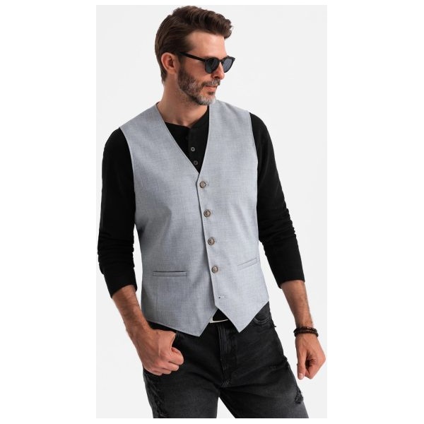 Nevšedná šedá elegantná vesta V1 BLZV-0106 - L