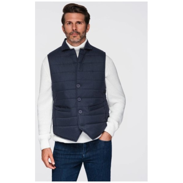 Pánska tmavomodrá prešívaná elegantná vesta V3 JAVJ-0275 - S/M