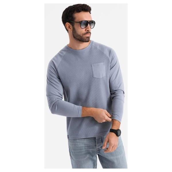 Pánske denim tričko s dlhým rukávom a vreckom om-lscl-0109 - M