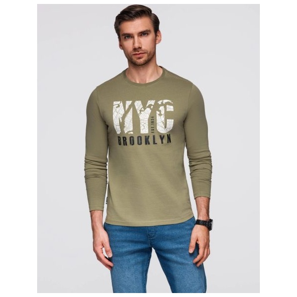 Pánske olivové tričko s výrazným nápisom V2 LSPT-0131 - XXL