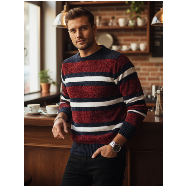 Pánsky červený pásikavý sveter Dstreet WX2264