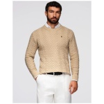 Pletený pánsky béžový sveter v elegantnom prevedení V1 OM-SWSW-0147 - XL