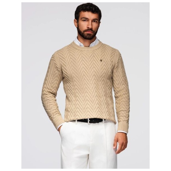 Pletený pánsky béžový sveter v elegantnom prevedení V1 OM-SWSW-0147 - XL