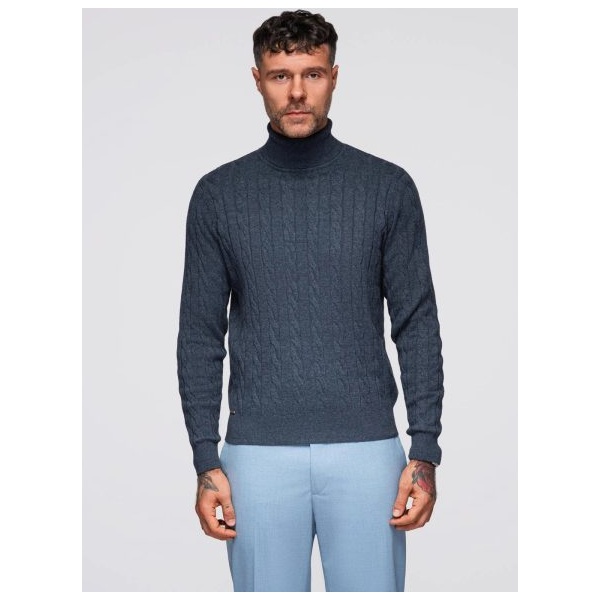Pletený pánsky rolák v modrej farbe V3 OM-SWTN-0157 - XL