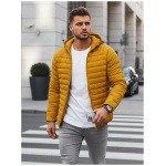 Prešívaná žltá prechodná bunda s kapucňou - XXL