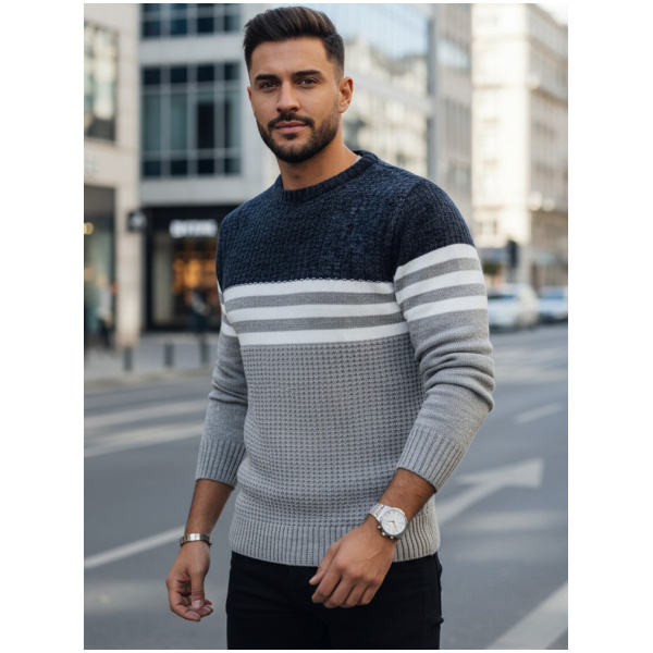 Šedý pánsky pruhovaný sveter Dstreet WX2230