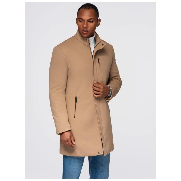 Svetlohnedý pánsky kabát s vysokým golierom V4 COWC-0136 - XL