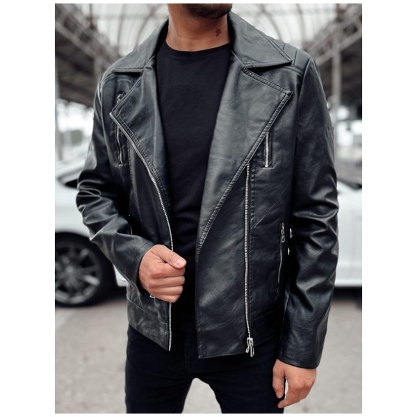 Trendy koženková pánska bunda čierna - XL