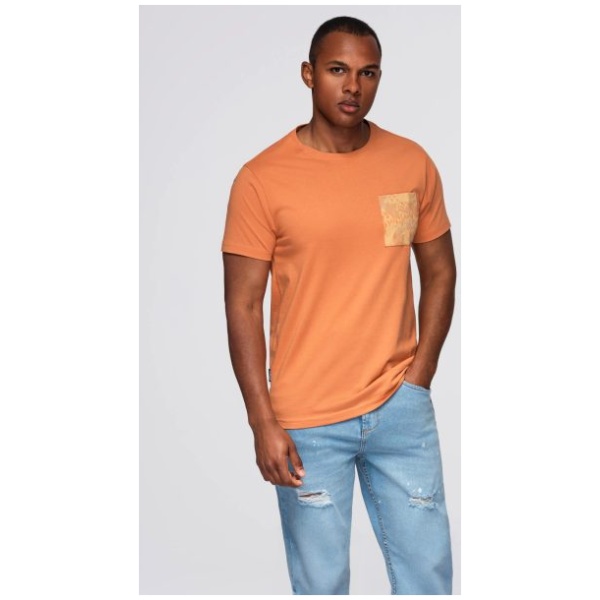 Trendy oranžové tričko s ozdobným vreckom V3 TSPT-0227 - XXL