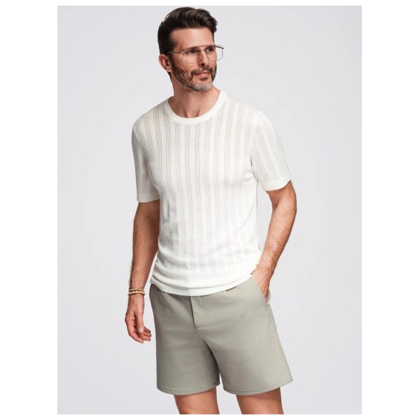 Trendy pánsky biely sveter s krátkym rukávom V1 TSCT-0251 - XL