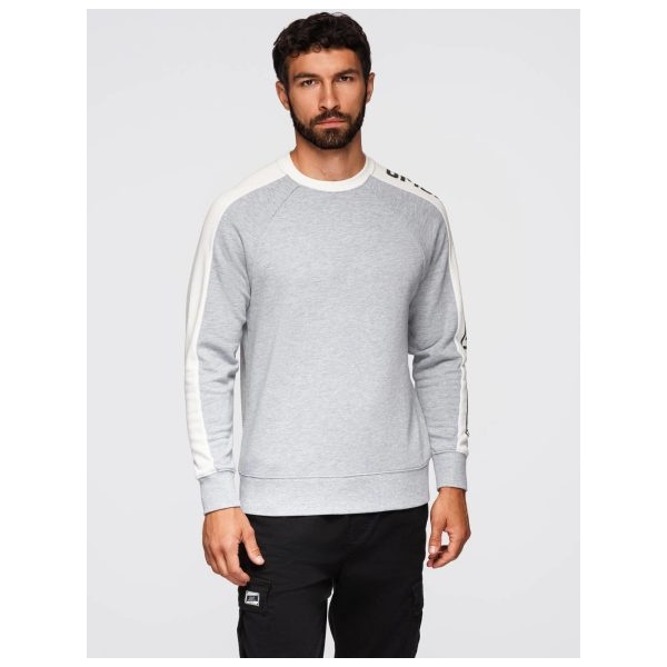 Trendy sivá mikina bez kapucne s ozdobným rukávom V2 OM-SSNZ-0200 - XXL