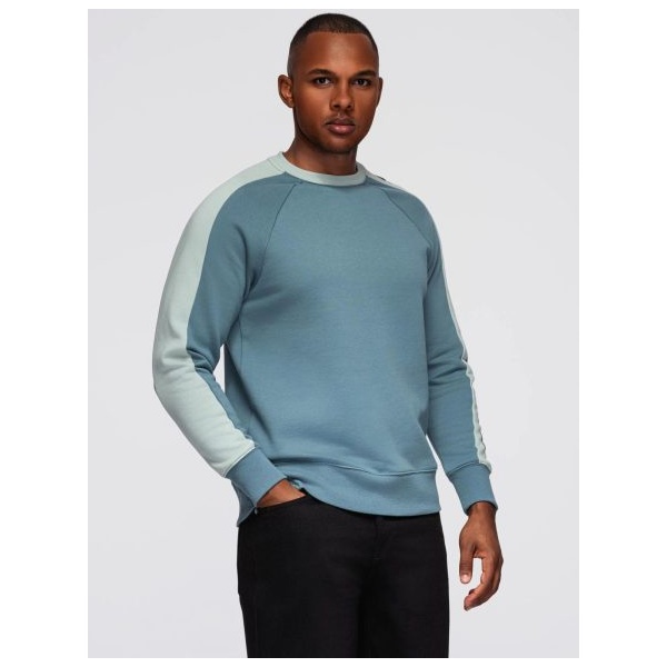 Trendy tyrkysovo-modrá mikina bez kapucne s ozdobným rukávom V4 OM-SSNZ-0200 - L