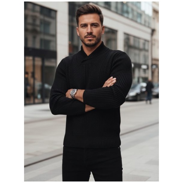 Trendy vlnený sveter na zimu v čiernej farbe - XXL