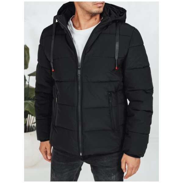 Trendy zimná bunda s kapucňou v čiernom prevedení - M/48
