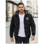 Trendy zimná bunda s kapucňou v čiernom prevedení - S